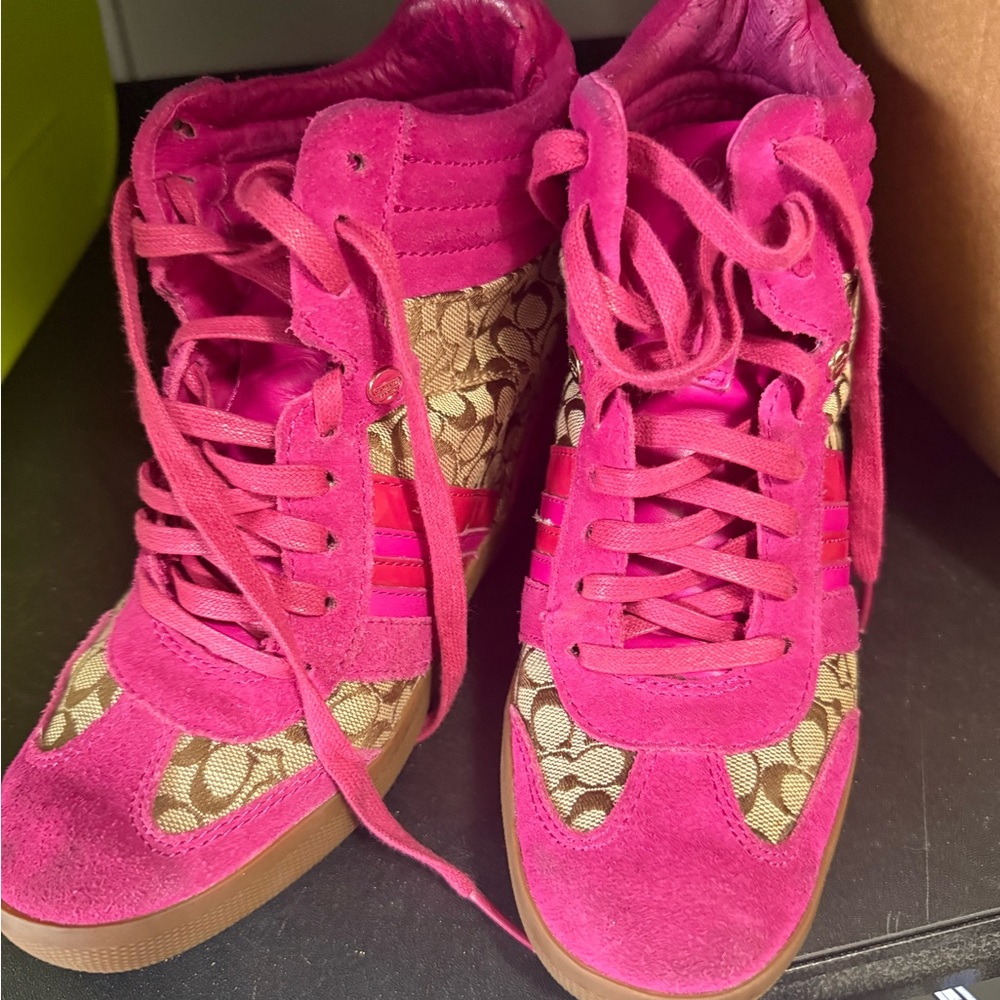 Coach Pink and Tan Women's High-Top Sneakers